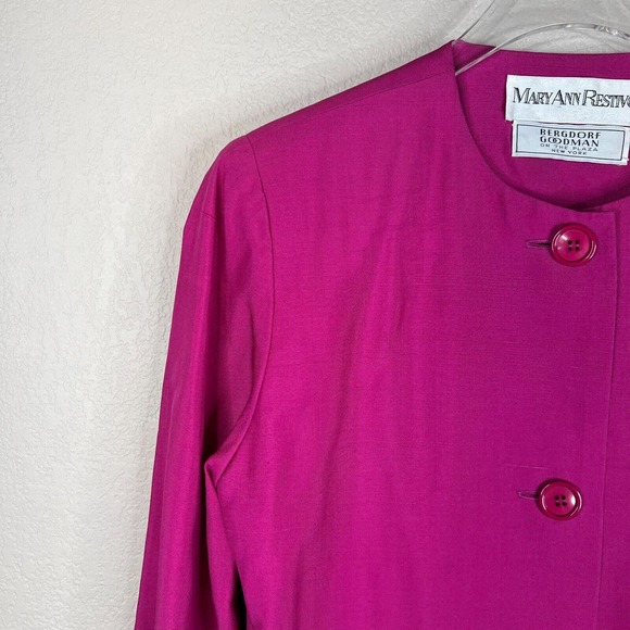 Mary‎ Ann Restivo Bergdorf Goodman Coat Jacket Pink Button Front Collarless VTG - Picture 3 of 11